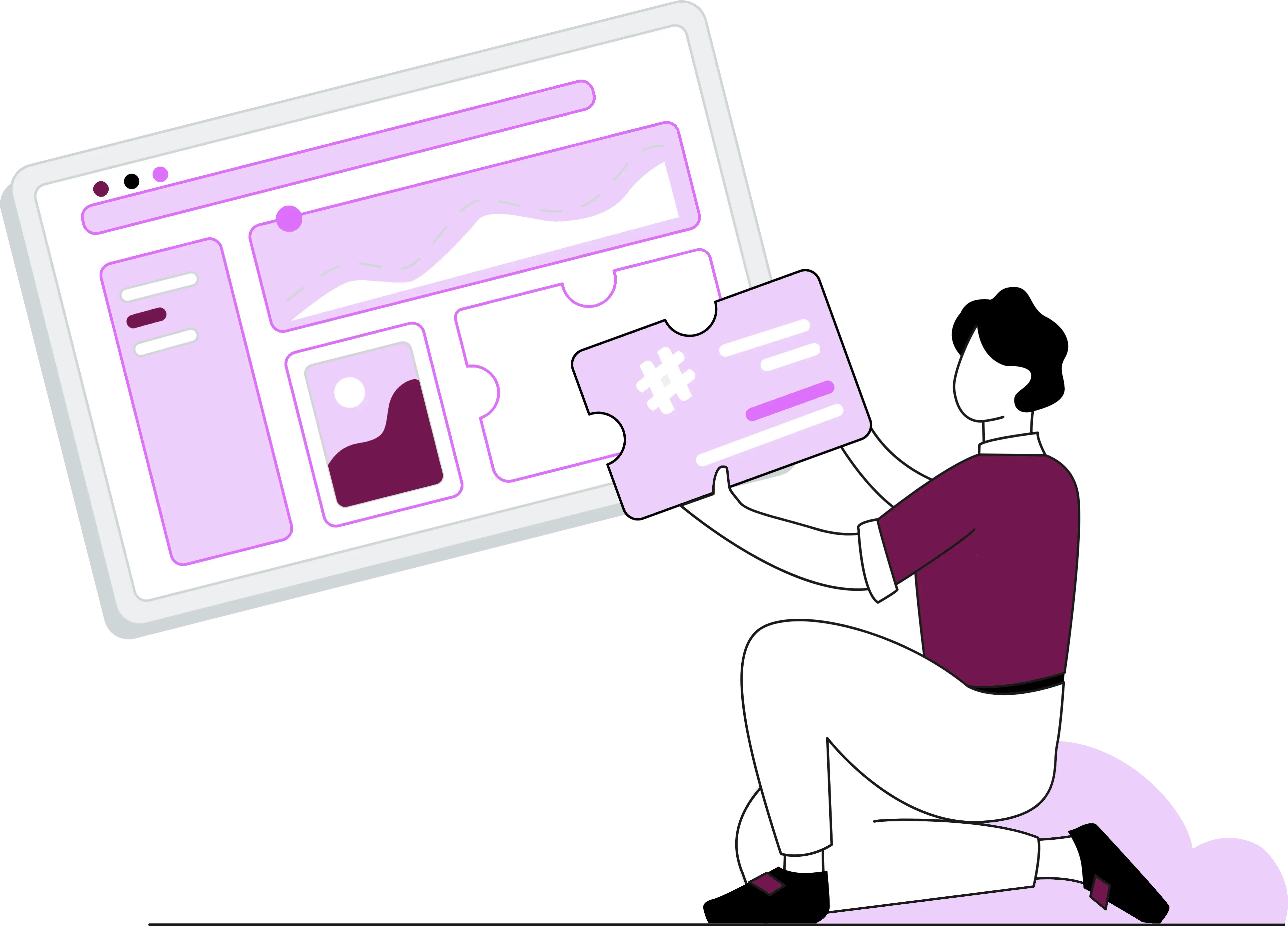 A person easily placing a widget on a CMS-based website with other objects such as images and navigation.