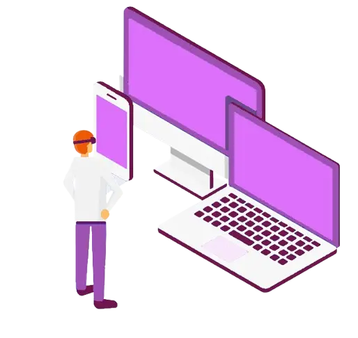 A user viewing the same web application on desktop, laptop and mobile phone as they’re designed for all these devices.